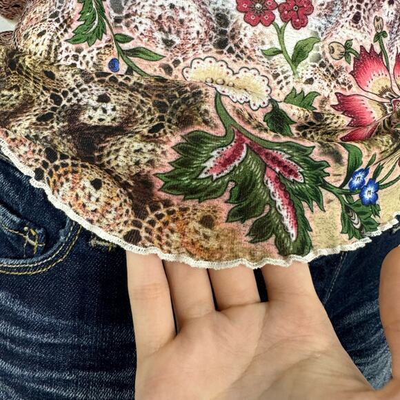 VNT 90s Sheer Flower Graphic Fairy Mesh Short Sleeve Top XL Made in USA B' Time - Picture 3 of 10